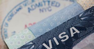 Close-up of United States visa and immigration entry stamp